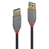 USB Kabelis - LINDY Anthra Line USB 3.2 Type A Laidas, M/M, 5Gbps, 0.5 m, Juodas
