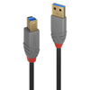 USB Kabelis - LINDY Anthra Line USB 3.2 Type A į B Laidas M/M, 5Gbps, 1 m, Juodas