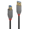 USB Kabelis - LINDY Anthra Line USB 3.2 Type A į B Laidas, M/M, 5Gbps, 5 m, Juodas