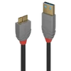 USB Kabelis - LINDY Anthra Line USB 3.2 Tipo A į Micro-B Laidas, M/M, 5Gbps, 0.5 m, Juodas