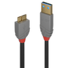 USB Kabelis - LINDY Anthra Line USB 3.2 Type A į Micro-B Laidas, M/M, 5Gbps, 3 m, Juodas