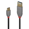 USB Kabelis - LINDY Anthra Line USB 2.0 Type A į C Laidas M/M, 2 m, Juodas