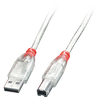 USB Kabelis - LINDY USB 2.0 Type A į B Laidas M/M, 3 m, Skaidrus