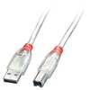 USB Laidas - LINDY USB 2.0 Type A į B Laidas M/M, 5 m, Skaidrus