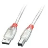 USB Laidas - LINDY USB 2.0 Type A į B Laidas M/M, 5 m, Skaidrus