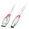 USB Laidas - LINDY USB 2.0 Type A į B Laidas M/M, 5 m, Skaidrus