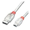 USB Kabelis - LINDY USB 2.0 Type A į Mini-B Laidas, M/M, Didelės Spartos, 5 m, Skaidrus
