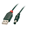 USB Kabelis - LINDY USB 2.0 Type A į 5.5mm DC Laidas, 1.5 m, Juodas