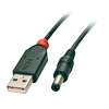 USB Kabelis - LINDY USB 2.0 Type A į 5.5mm DC Laidas, 1.5 m, Juodas
