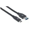 Intracom MANHATTAN USB 3.1 Gen 1 įrenginio kabelis 3 m A tipo kištukas iki C tipo kištukas 5 Gbps Juodas