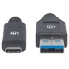 Intracom MANHATTAN USB 3.1 Gen 1 įrenginio kabelis 3 m A tipo kištukas iki C tipo kištukas 5 Gbps Juodas