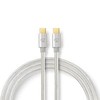 Nedis USB laidas| USB 2.0 | USB-C™ jungtis | USB-C™ jungtis |100 W 480 Mbps | Paauksuotas | 2,00m | apvalus | Pintas / nailonas | sidabras | Pakuotė su S
