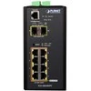 Planet IP30 L2/L4 SNMP valdomas 8 prievadų Gigabit POE+(AT) jungiklis + 2 prievadų Gigabit SFP pramoninis jungiklis (nuo -40 iki 75 C)