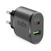 Kelioninis įkroviklis USB Type C PD 25W + USB AFC By SBS Juodas