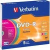 VERBATIM DVD-R 120 min. / 4,7 GB 16x 5 pakuočių plonas juvelyrinis dėklas DataLife Plus, spalvotas paviršius