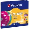 1x5 Verbatim DVD+RW 4,7GB 4x Speed Color Surface Slimcase