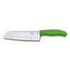 Victorinox šveicariškas klasikinis santoku peilis su dantyta geležte, 17 cm žalia