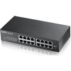 Šakotuvas Zyxel GS1100-16/16-port 10/100/1000Mbps Gigabit Ethernet switch, Fanless, 802.3az (Žalias), desktop