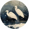 Apvalūs fototapetai - Garniai virš žiemos tvenkinio
