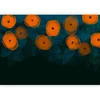 Fototapetai - Akvarelinė kompozicija oranžiniai raštai subtiliame lapų fone