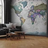 Fototapetai - Geografijos studija pasaulio žemėlapis su šalių pavadinimais anglų kalba