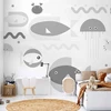 Fototapetai - Minimalistinis pilkas vandenynas geometrinės žuvys vaikams