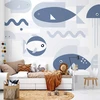 Fototapetai - Minimalistinis vandenynas geometrinės žuvys ir krabai vaikams