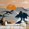 Fototapetai - Paskutiniai dinozaurai oranžiniame abstrakčiame peizaže