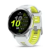 Išmanusis laikrodis Garmin Forerunner 970, su titano ir baltojo akmens korpusu bei baltojo akmens / permatomu ryškiai geltonu dirželiu