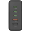 Hama GaN 140W PD/QC 3x USB-C, 2x USB-A juoda