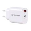 Tellur dviejų prievadų sieninis įkroviklis PDHC PD 20W + QC3,0 18W Baltas