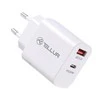 Tellur dviejų prievadų sieninis įkroviklis PDHC PD 20W + QC3,0 18W Baltas