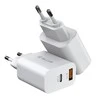 Tellur dviejų prievadų sieninis įkroviklis PDHC PD 20W + QC3,0 18W Baltas