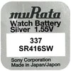 Baterija - Murata 337 (SR416SW) 1.55V Sidabro Oksido Laikrodžio Baterija 10 vnt.