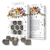 Dėlionė Žaidimų Kauliukų Rinkinys - Confetti Q-WORKSHOP Su Gimtadieniu 7 Kauliukai Plastikiniai Pilki Auksiniai