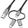 „Vention“ USB 2.0 A tipo kištukas į 3 viename „Micro-B“, USB-C ir „Lightning“ tipo kištuką, 1 m, pilkas, aliuminio lydinio tipas