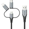 „Vention“ USB 2.0 A tipo kištukas į 3 viename „Micro-B“, USB-C ir „Lightning“ tipo kištuką, 1 m, pilkas, aliuminio lydinio tipas