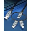 „Vention“ USB 2.0 A tipo kištukas į 3 viename „Micro-B“, USB-C ir „Lightning“ tipo kištuką, 1 m, pilkas, aliuminio lydinio tipas