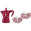 Kavos Aparatas - BIALETTI Moka Express 3 Puodelių Rinkinys Su 2 Candyland Puodeliais, 130 ml, Raudonas