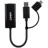 Tinklo Adapteris - LINDY USB 3.2 Gen 1 Gigabit Ethernet Konverteris, RJ45, USB A/C, Juodas