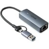 Tinklo Adapteris - LINDY USB 3.2 Gen 1 į 5G Ethernet Konverteris, 5Gbps, USB tipo A/C, Pilkas