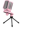 Mikrofonas - Fifine A6V USB Kondensatorinis Kardioidinis 16 bitų/44,1 kHz RGB Jutiklinis Nutildymas Rožinis