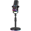 Mikrofonas - Fifine AM8 Pro S, dinaminis, USB/XLR, 50 Hz–16 kHz, 48 kHz/24 bitų, RGB juodas