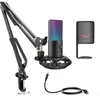 Mikrofonas - FIFINE T669 PRO3 Laidinis Mikrofonas su RGB Apšvietimu ir Stovu, Juodas