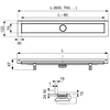 TECElinus dušo latako komplektas su dvipusėmis grotelėmis steel/plate , su užlenktu flanšu 800mm