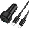 Borofone automobilinis įkroviklis BZ34B Cloud - USB + Type C - QC 3.0 PD 38W su Type C į Type C kabeliu juodos spalvos