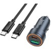 Automobilinis įkroviklis Hoco Z57A 30W USB-C/USB-A + USB-C to USB-C cable 1.0m pilkas