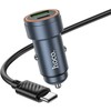 Automobilinis įkroviklis Hoco Z57A 30W USB-C/USB-A + USB-C to USB-C cable 1.0m pilkas