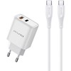Įkroviklis Awei PD81C-EU 22.5W USB-A/USB-C + USB-C to USB-C cable 1.0m baltas