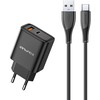 Įkroviklis Awei PD81T-EU 22.5W USB-A/USB-C + USB-A to USB-C cable 1.0m juodas